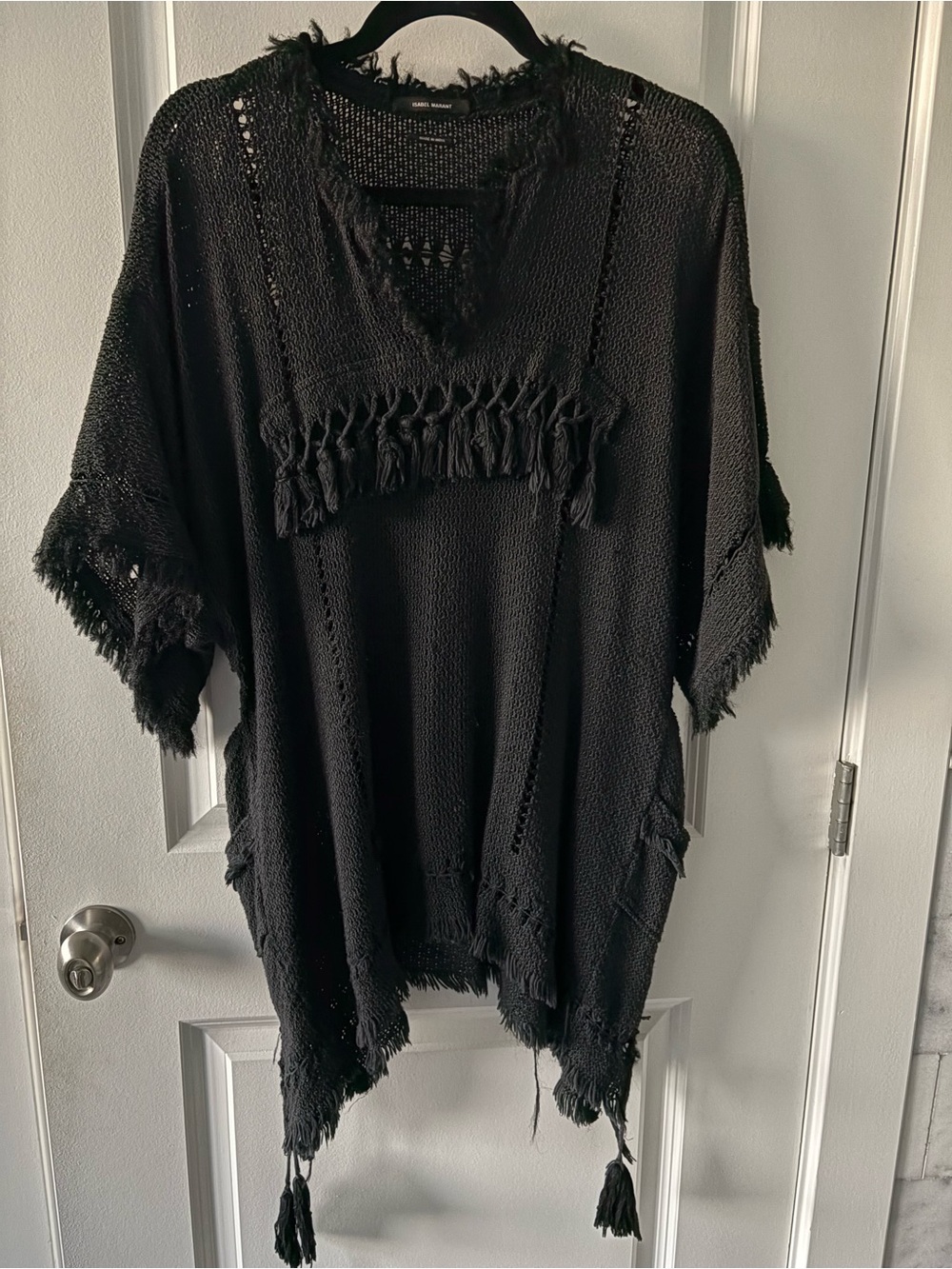 Vintage Isabel Marant Black Fringed Knit Poncho Top - Women